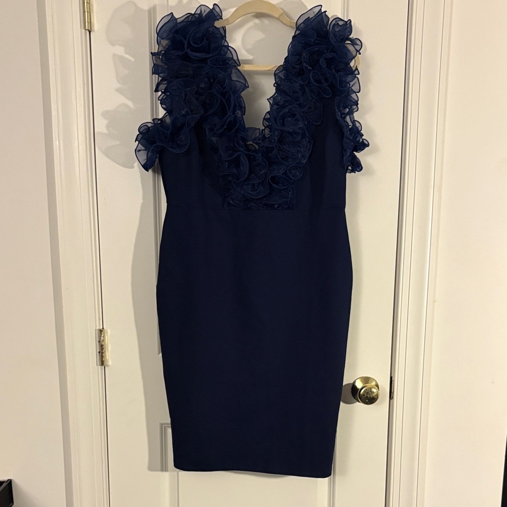 Navy Dress with Ruffle Accents - Picture 3 of 11